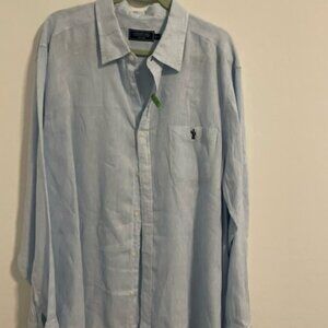 Vineyard Vines 100% Linen Long Sleeve Button Up Blue Shirt XXL AZ logo w/cactus